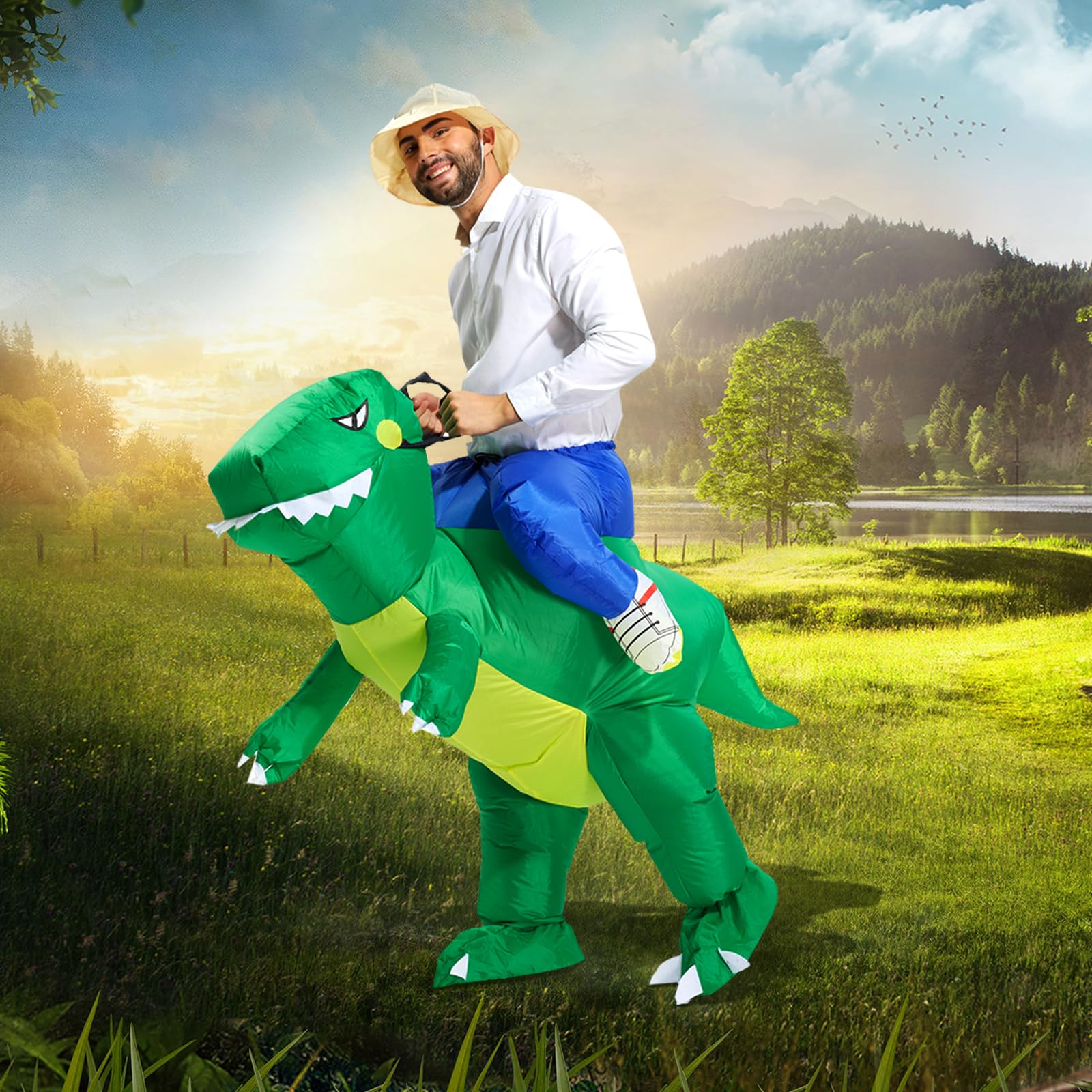 TOLOCO Inflatable Dinosaur Costume for Adults & Kids - Blow Up T-Rex Halloween Costume with Fan | Fun Party, Cosplay, and Halloween Outfit for Events & Photo Shoots