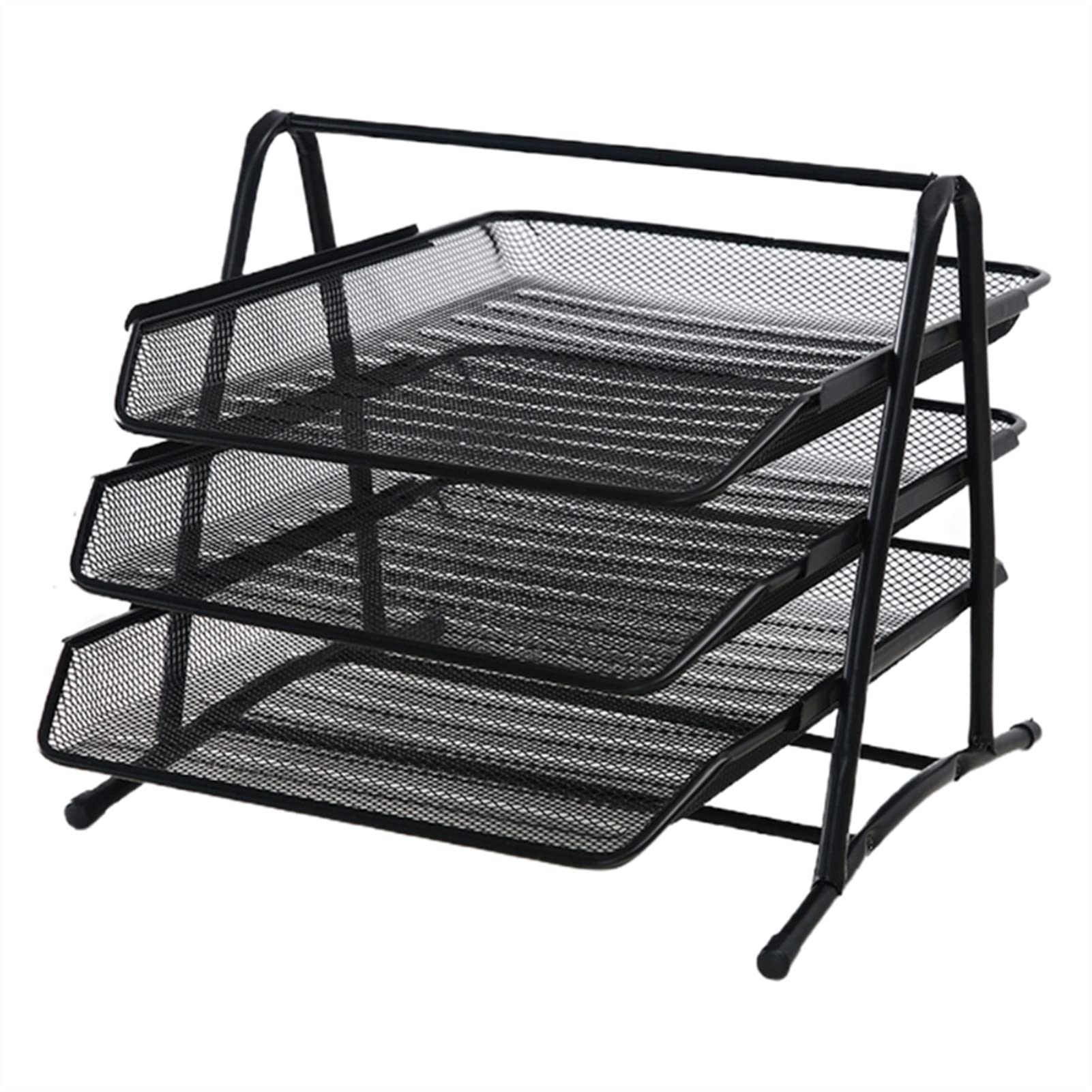3-Tier Metal Mesh File Folder Organizer - Desk Document Rack for Letter, Book & Paper Storage - Home Office Organization Solution (Black) - Perfect for Clutter-Free Workspaces & Efficient Filing Systems