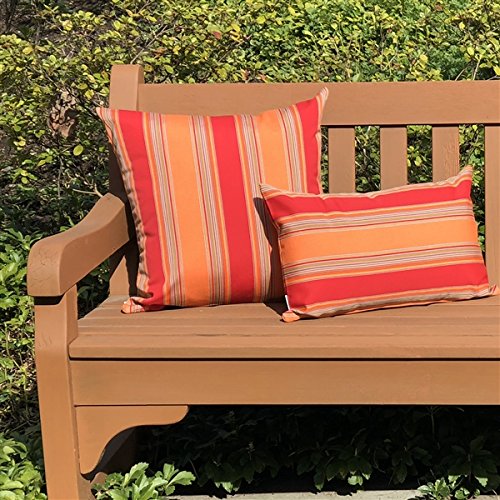 Sunbrella Outdoor Pillow Set of 2 - 12x19 Inch Waterproof Decorative Throw Pillows with Inserts, Bravada Salsa Pattern - Perfect for Patio Furniture, Porch Swing & Poolside Lounge Chairs