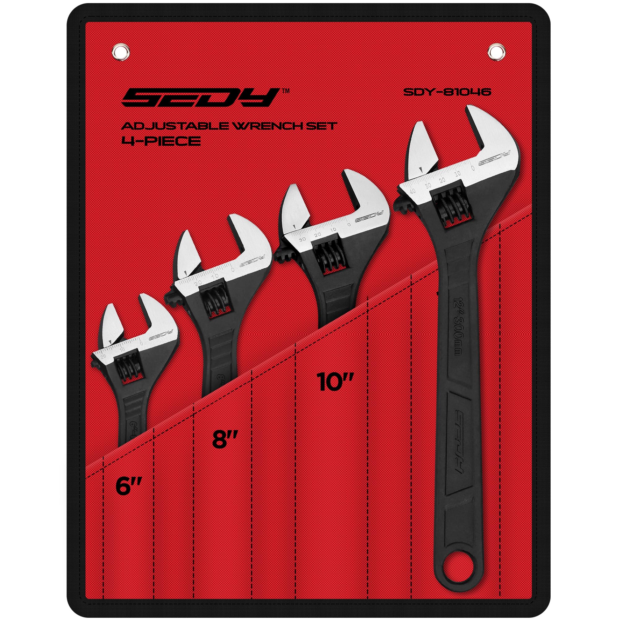 4-Piece Adjustable Wrench Set (6/8/10/12 Inch) - Chrome Vanadium Steel with Black Oxide Finish - Corrosion Resistant Tools for Automotive Repair, Plumbing & Home Maintenance - Perfect for Mechanics, DIY Projects & Household Fixes
