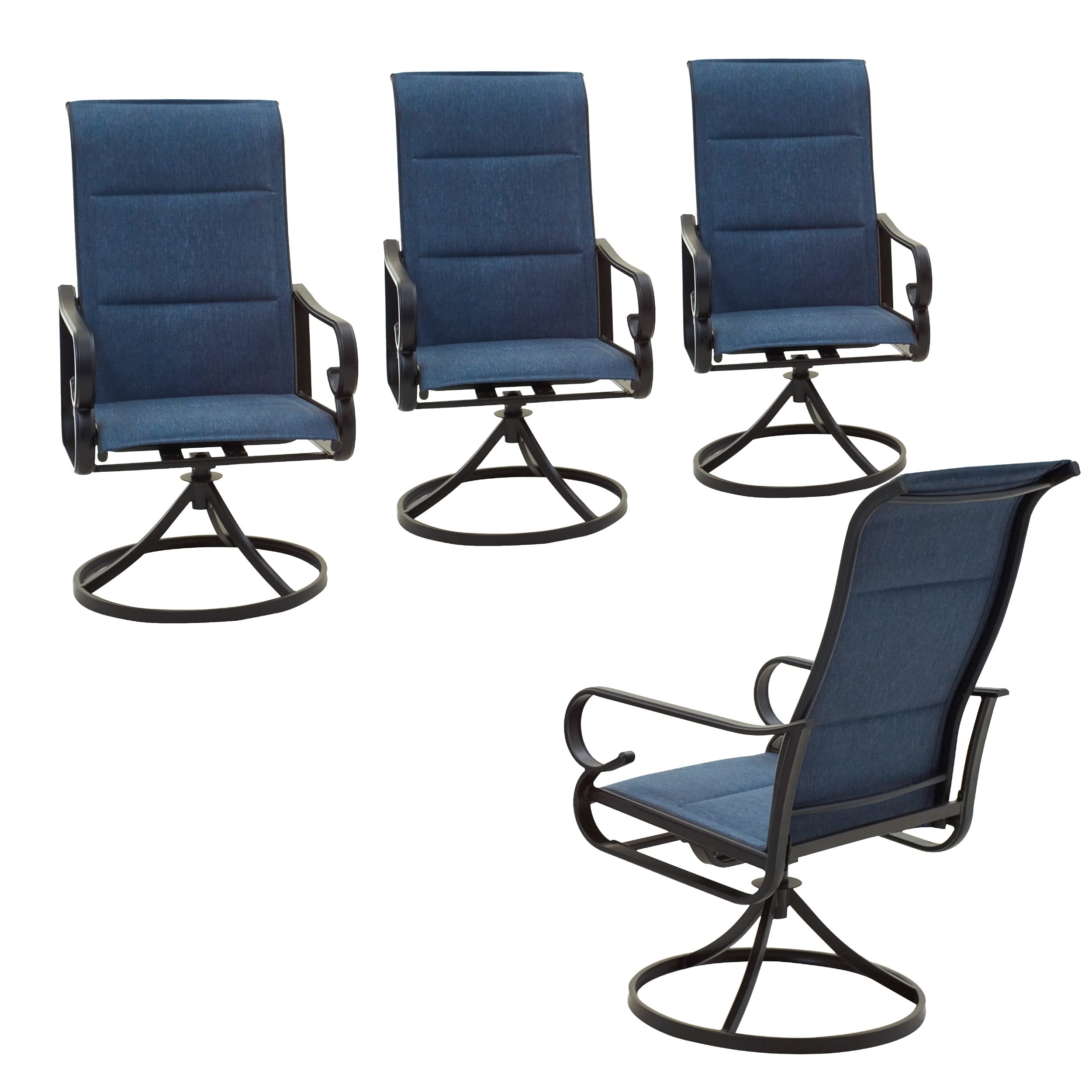 LOKATSE HOME 4-Piece Metal Swivel Outdoor Patio Dining Set - Textilene Chairs, Bistro Style, Blue - Perfect for Backyard, Garden, Poolside & Restaurant Use