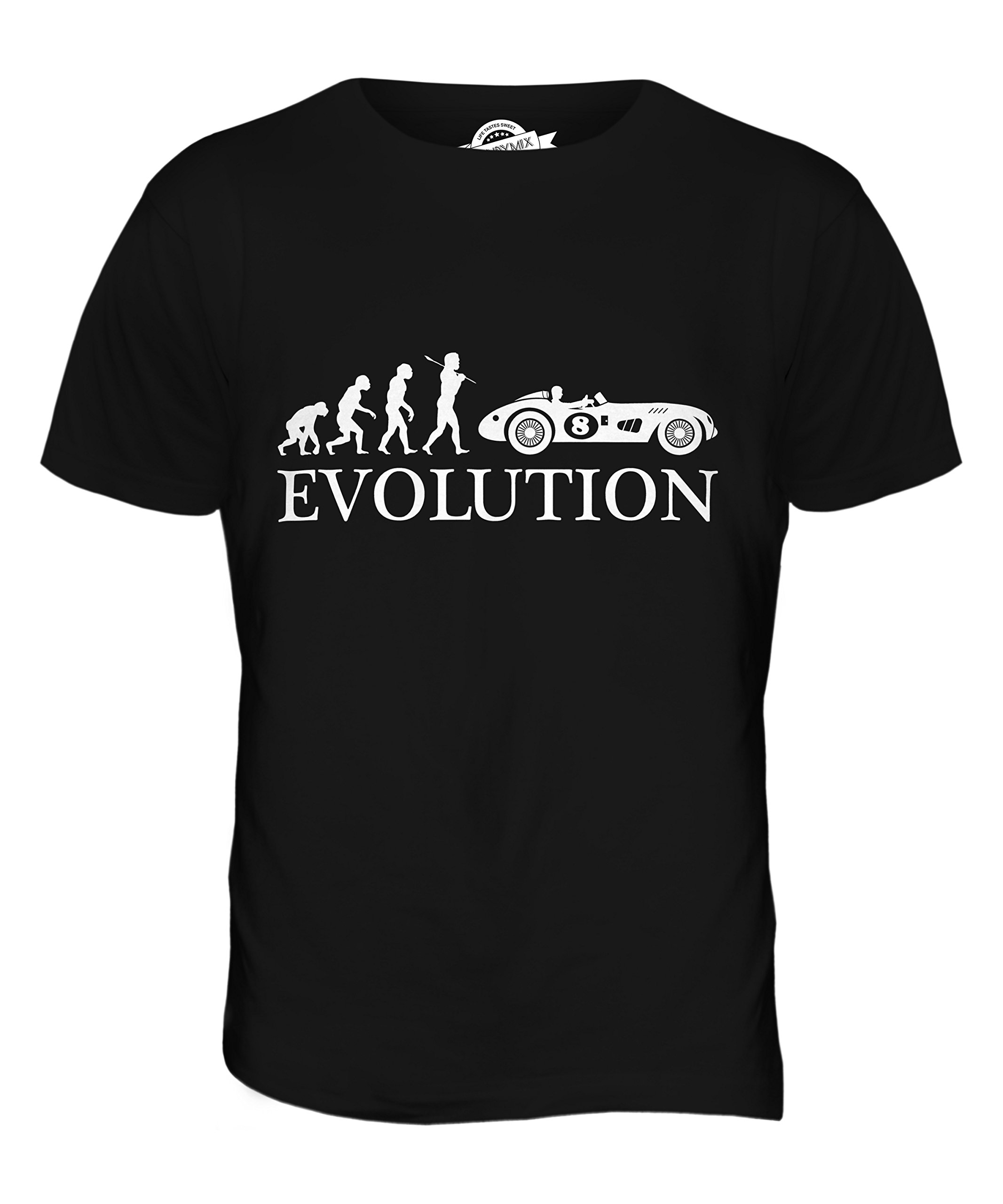 Men's Vintage Motor Racing Car Evolution of Man Graphic T-Shirt - Cool Retro Tee for Casual Wear, Car Enthusiasts & Gifts
