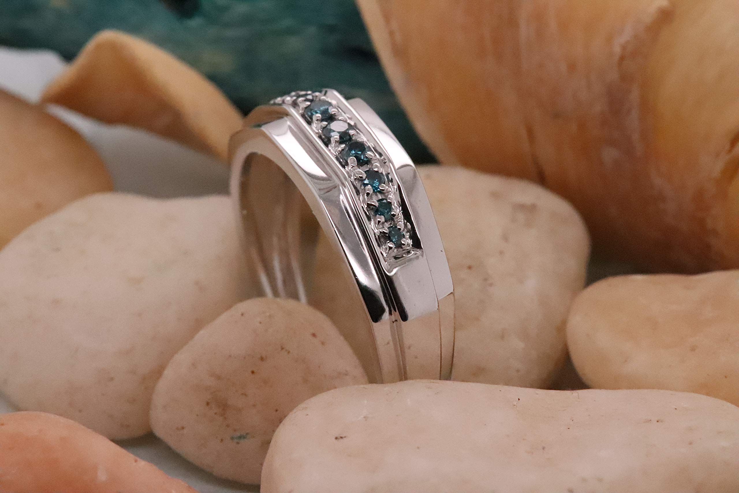 0.25 Carat Round Blue Diamond Men's Wedding Band - Sterling Silver Anniversary Ring for Him - Perfect for Proposals, Engagements & Special Occasions