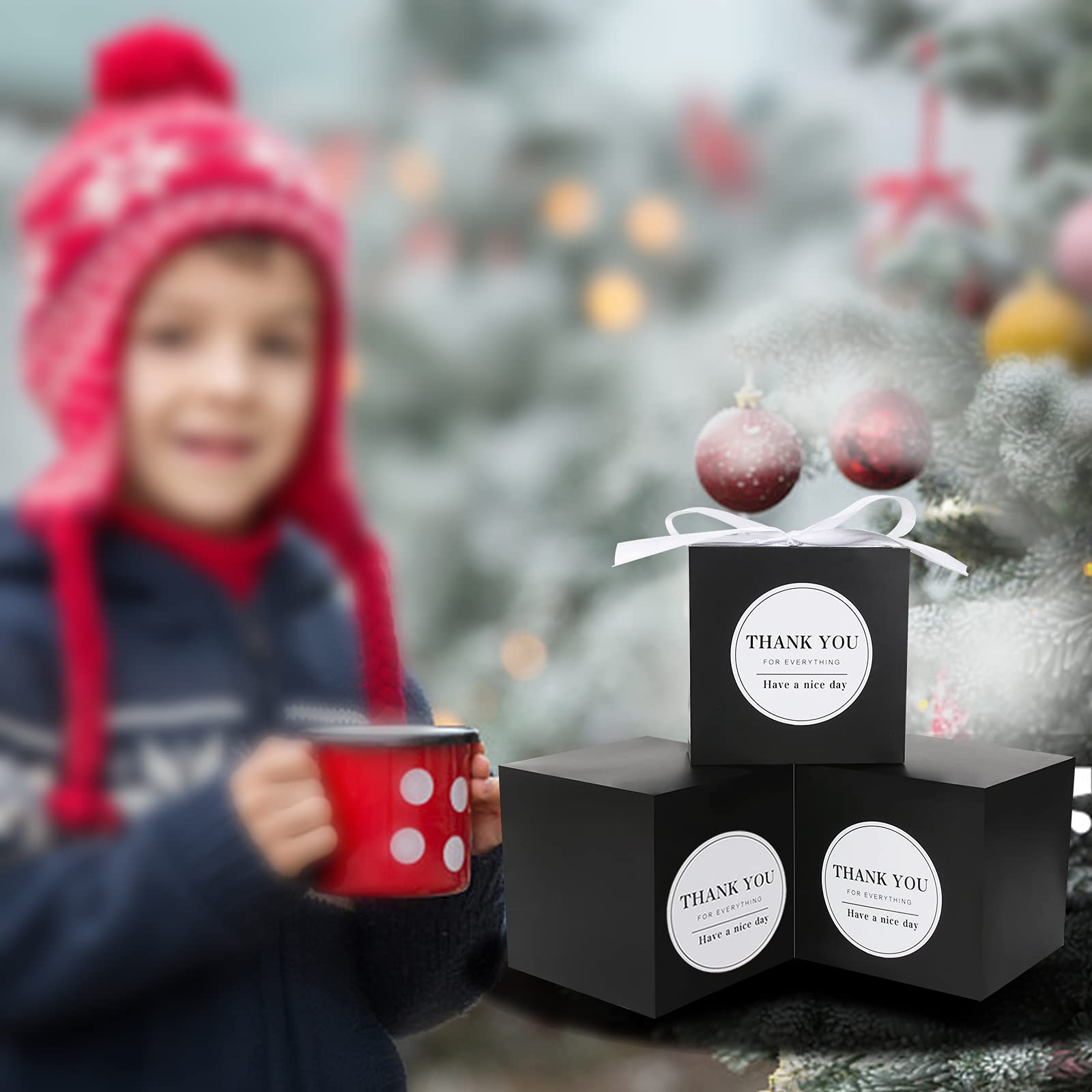 COTOPHER 60 Pack 4x4x4 Inches Small Black Gift Boxes with Lids - Premium Craft, Wedding, Party Favor, Cupcake & Candy Packaging Boxes - Includes Ribbons & Stickers - Perfect for Bridesmaid Proposals, Birthday Gifts & Holiday Treats (Black, 60)