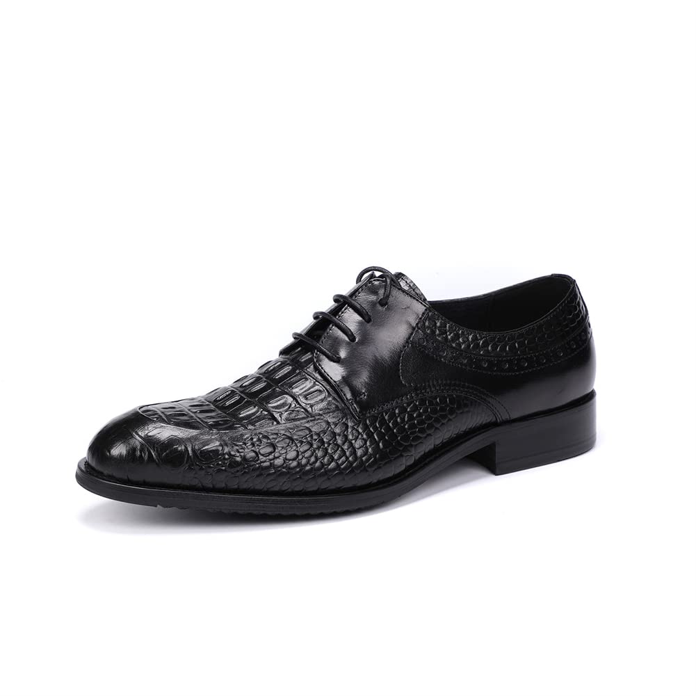 Men's Genuine Leather Oxford Dress Shoes - Black Crocodile Pattern Formal Business & Wedding Shoes (Size 38 EU) | Perfect for Office, Business Meetings & Special Occasions