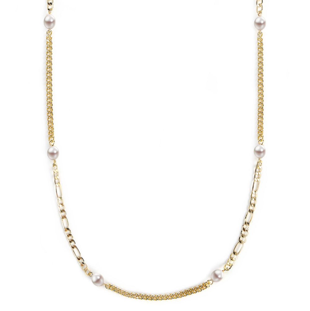 5mm Gold Mixed Pearl Mask Chain Necklace - Elegant Layering Jewelry for Women, Perfect for Parties, Weddings & Everyday Wear