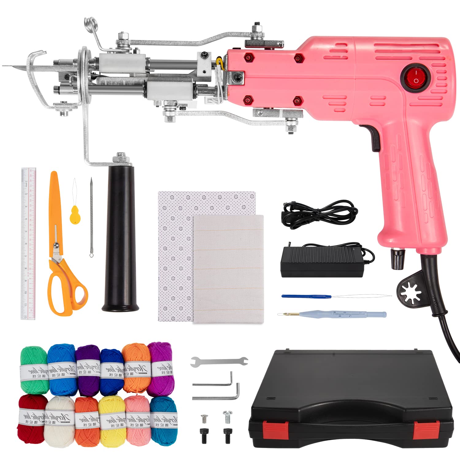 Draywitt Tufting Gun Kit - 2-in-1 Cut Pile Rug Tufting Gun Machine Starter Kit (Pink) for DIY Carpet Making, Home Decor & Craft Projects