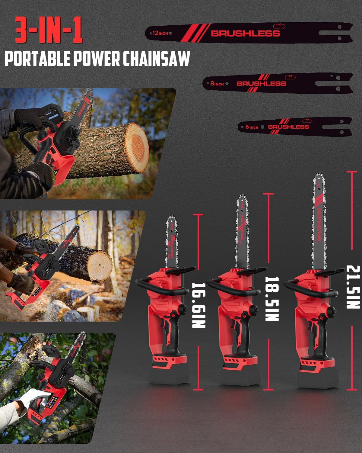 3-IN-1 Milwaukee 18V Battery Compatible Cordless Chainsaw - 12