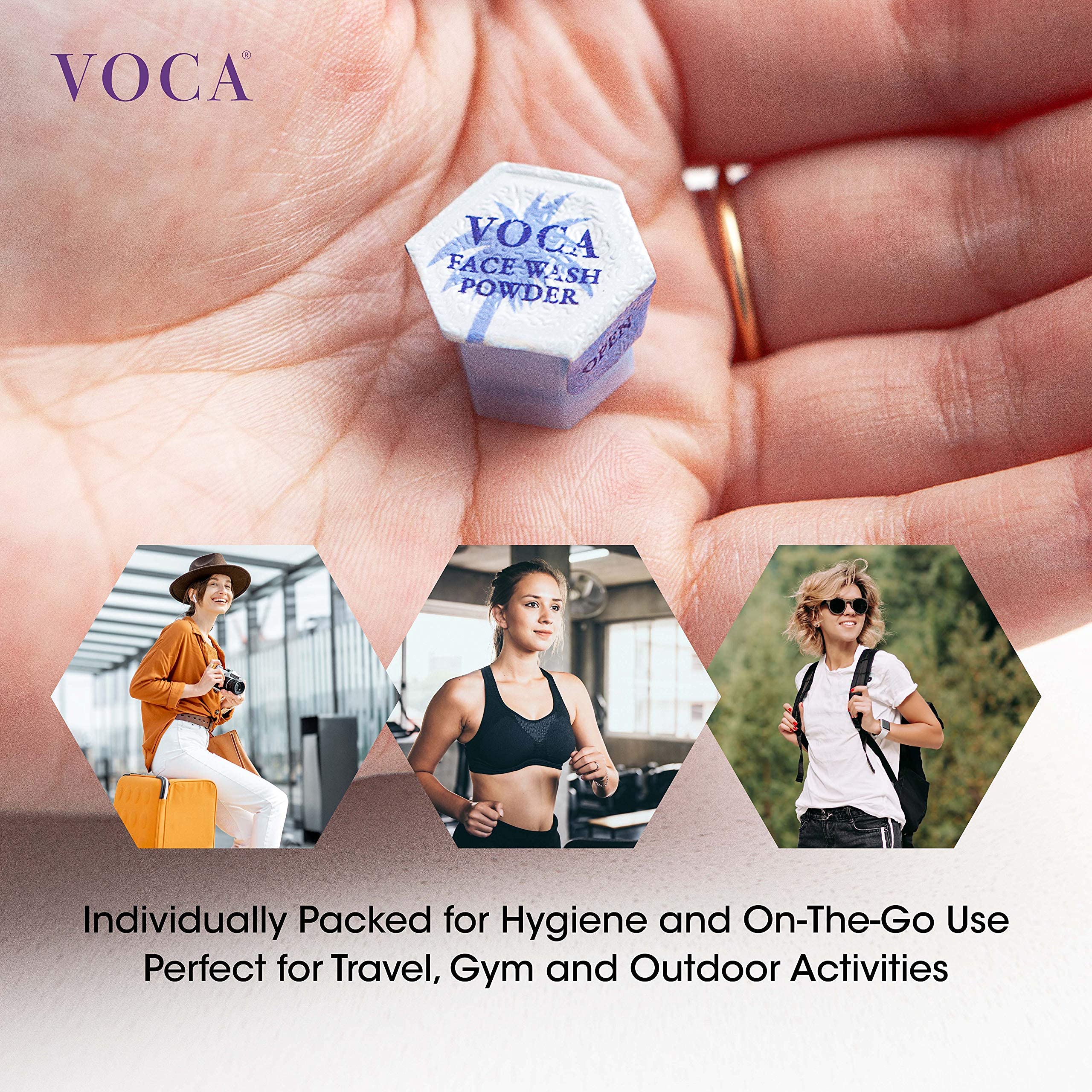 VOCA Enzyme Face Wash Powder - Gentle Exfoliating Cleanser for Makeup Removal, Sunscreen & Oil Control - Brightening Scrub for Acne, Blemish & Glowing Skin - Travel Size Facial Exfoliator (32 Capsules) - Perfect for Daily Skincare Routine & On-the-Go Travel