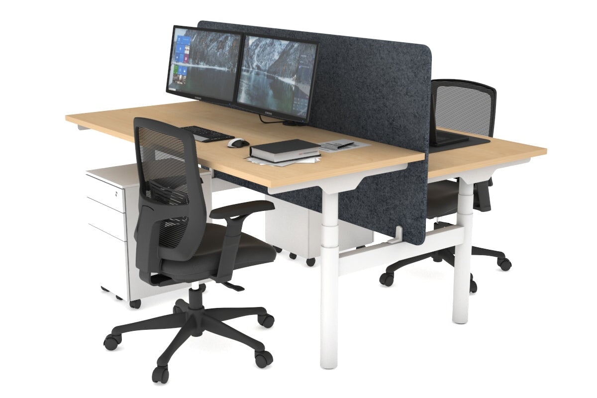 Flexi Premium Height Adjustable 2-Person H Bench Workstation - White Frame [1200L x 700W] - Ergonomic Office & Home Workspace Solution for Collaborative Teams