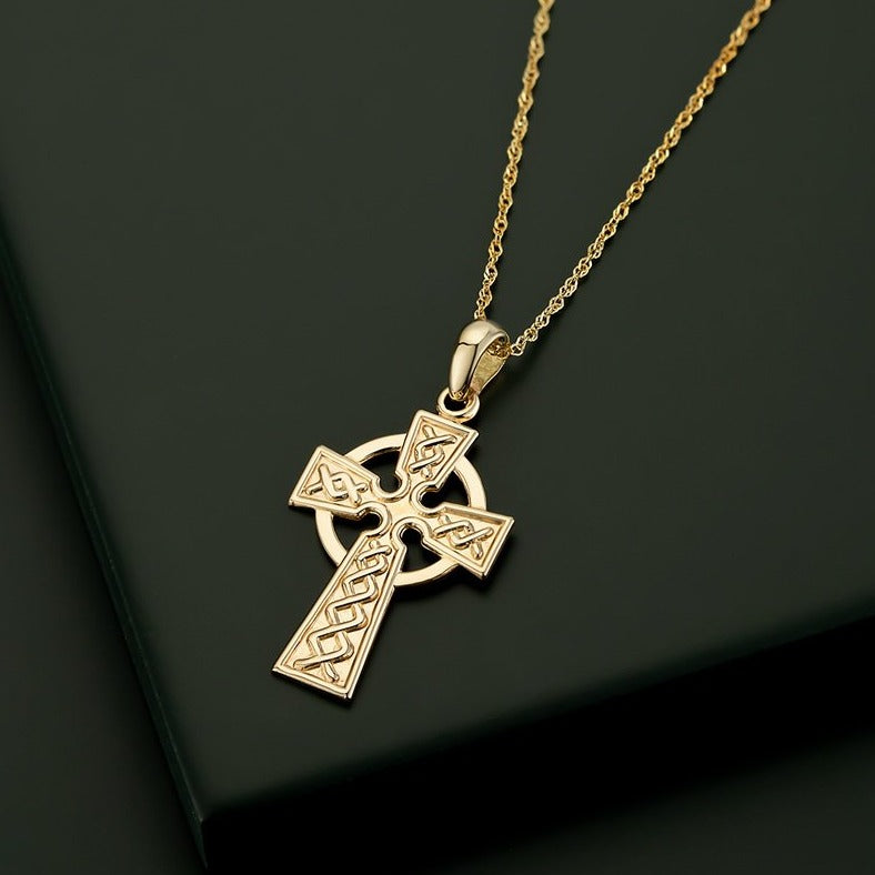 10K Gold Celtic Cross Pendant for Women - Elegant Religious Jewelry Gift for Christmas, Baptism & Special Occasions