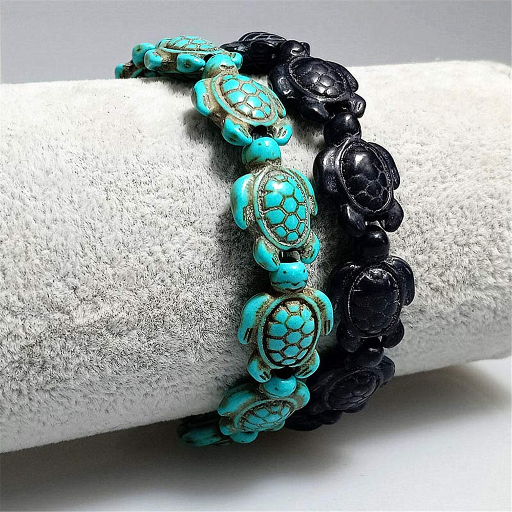 Handmade Natural Stone Turtle Beads Elastic Stretch Bracelet for Women & Men - Adjustable Friendship & Couple Bracelet - Perfect for Gifts, Boho Style, Yoga, and Beach Wear
