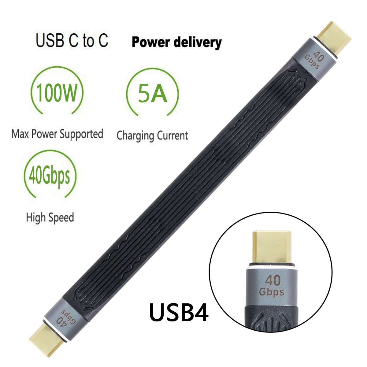 USB4 40Gbps Type-C to Type-C Cable, 100W Fast Charging & 8K Video, 13cm Flat FPC Design for Laptop, Phone, Tablet - Perfect for Home, Office, and Travel Use