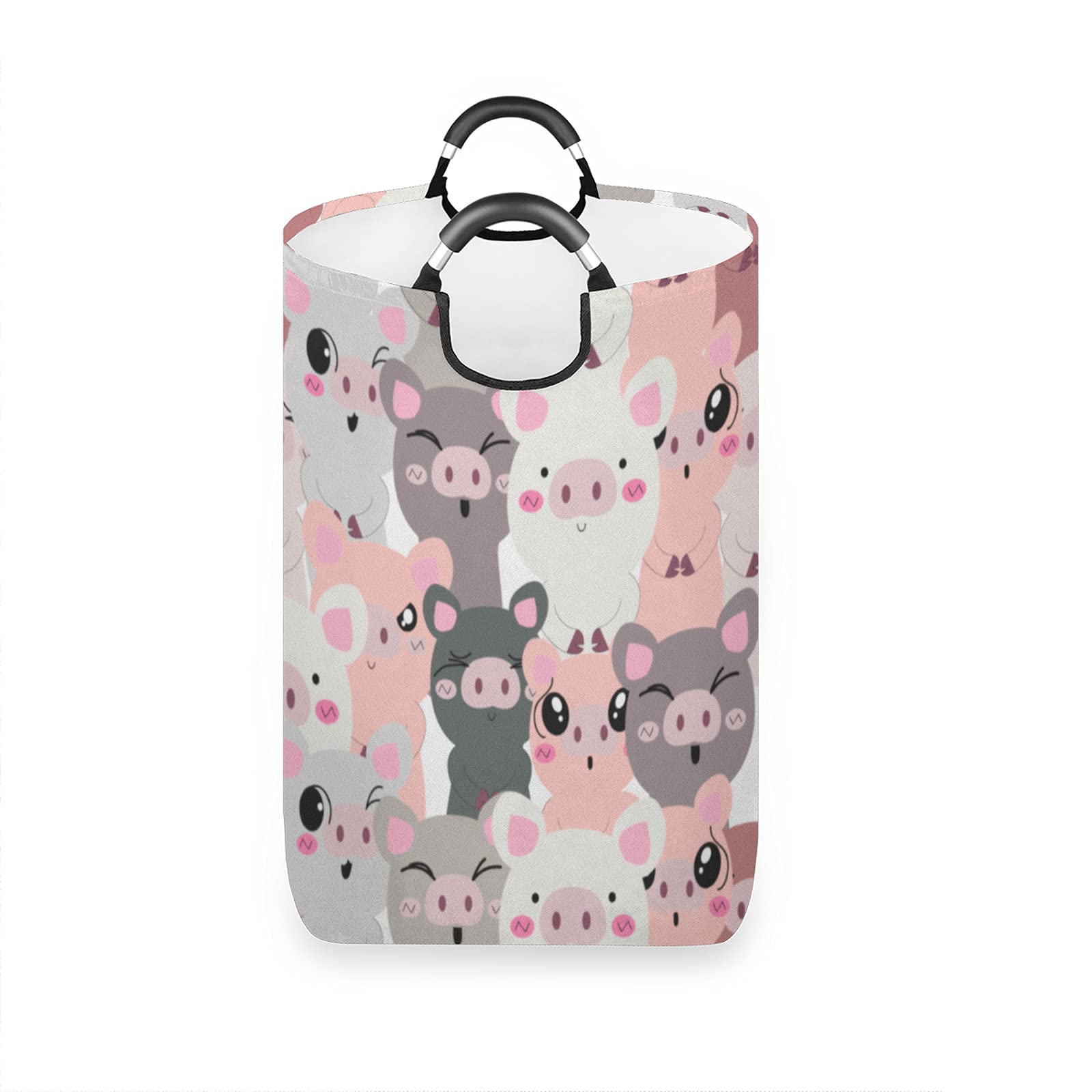 Cute Pig Cartoon Large Collapsible Fabric Laundry Hamper - Waterproof Washing Bin with Handles, Round Laundry Storage Bag for Dirty Clothes - Perfect for Bathroom, Bedroom & Dorm Organization