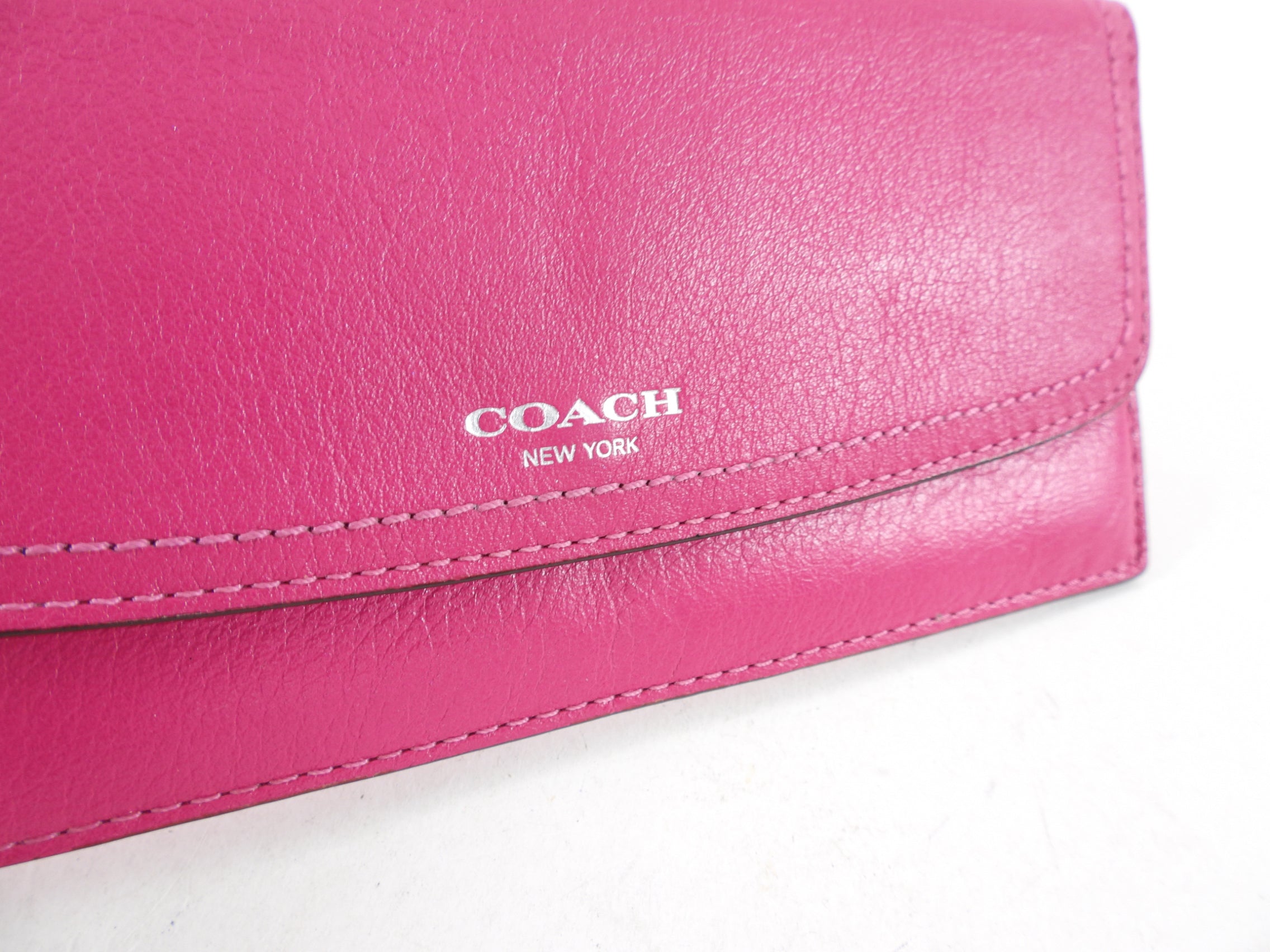 Coach Dark Cherry Pink Flat Long Wallet for Women | Genuine Leather Slim Checkbook Holder | Perfect for Everyday Use, Travel & Gift Giving