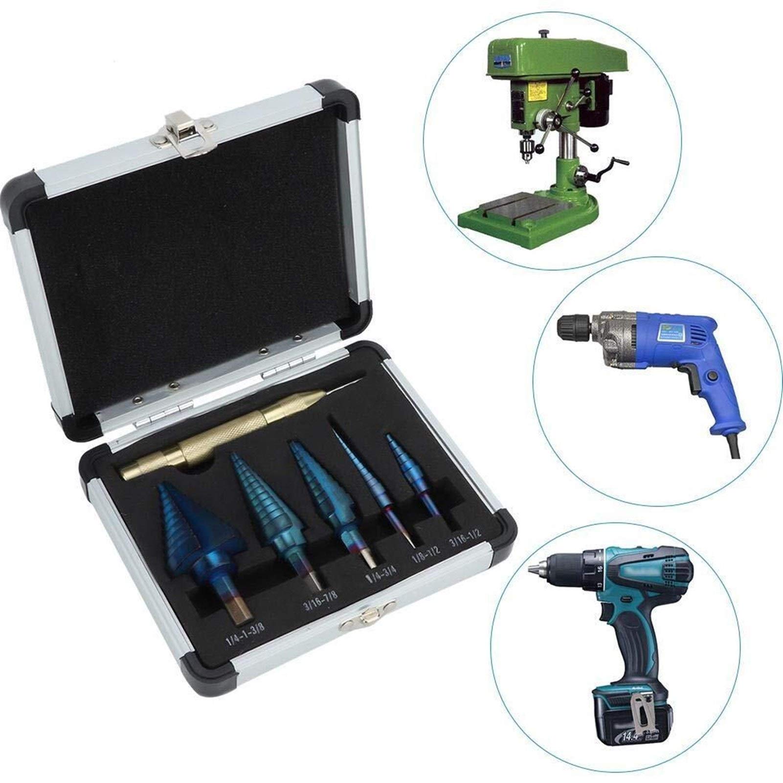 Blue Coated Step Drill Bit 5pcs Set for Sheet Metal & DIY Projects