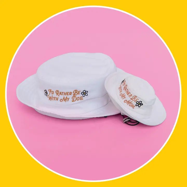 Dog 'Rather Be with My Mom' Bucket Hat with Matching Human Hat - Cute Matching Pet & Owner Outfits for Walks, Beach & Family Photos