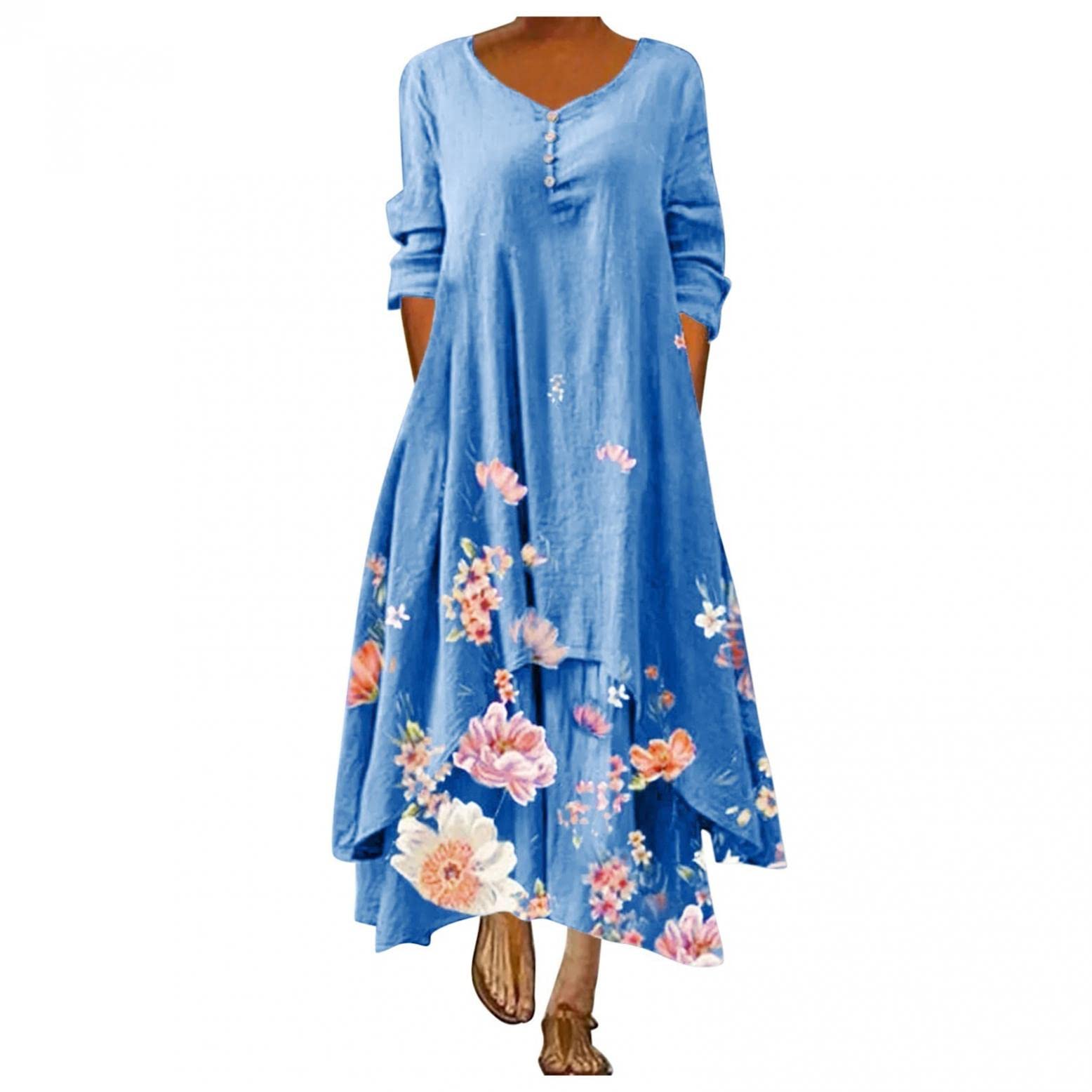 Plus Size Women's Summer Dresses - Floral Printed High Waisted Boho Dress, Elegant & Flowy Beach Dress for Vacation, Party & Casual Wear
