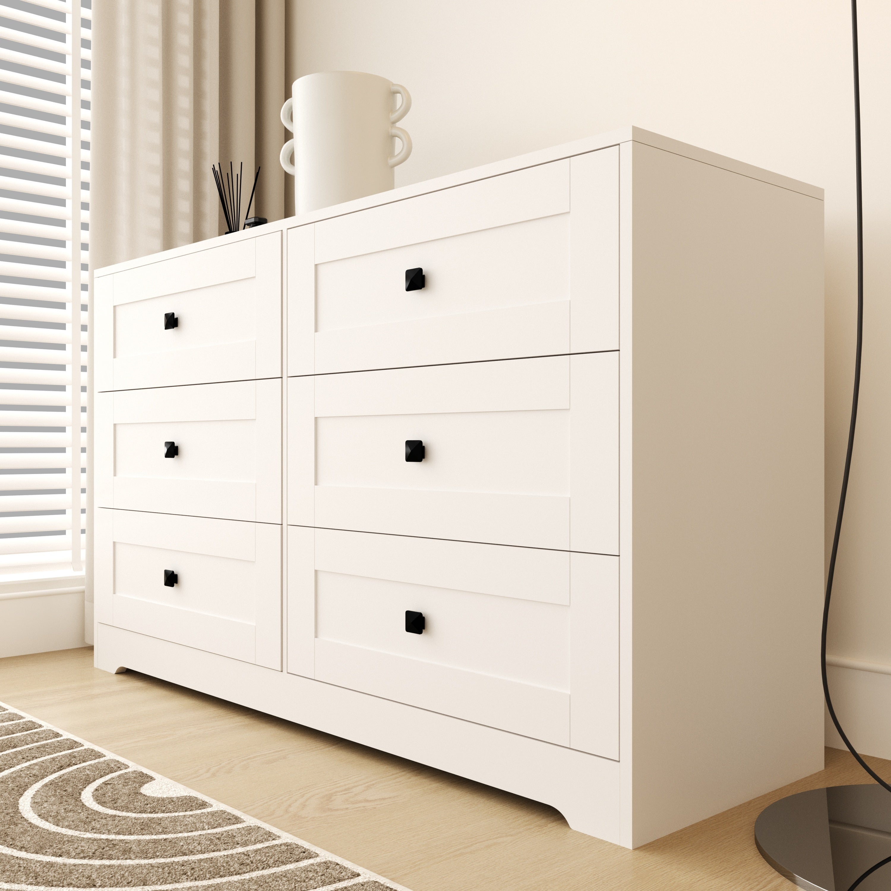 6-Drawer White Farmhouse Chest of Drawers - Rustic Storage Organizer for Bedroom, Living Room & Entryway