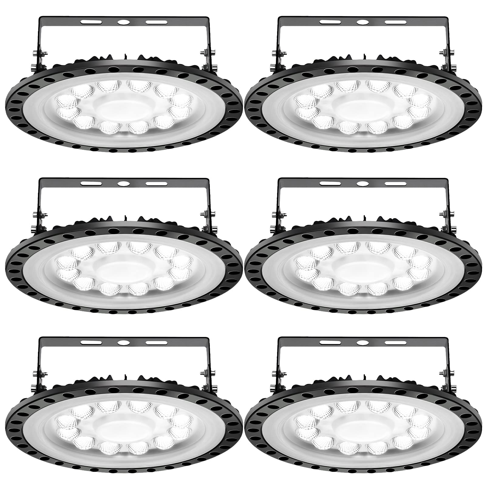 50W LED High Bay Light 6 Pack - 6500K Daylight White, 5000LM UFO High Bay Fixture with Mounting Brackets, IP65 Waterproof - Commercial & Industrial Lighting for Warehouse, Workshop, Garage, Barn (Replaces 200W MH/HPMH/HPS) | Energy-Efficient Bright Lighting Solution for Large Spaces