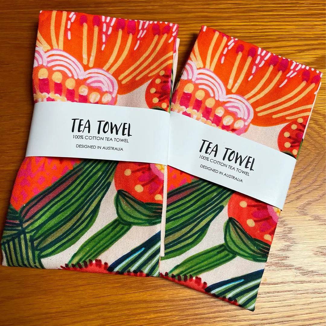 Premium Australian Native Floral Tea Towel - Kirsten Katz Art Design - Perfect for Kitchen, Dining & Home Decor