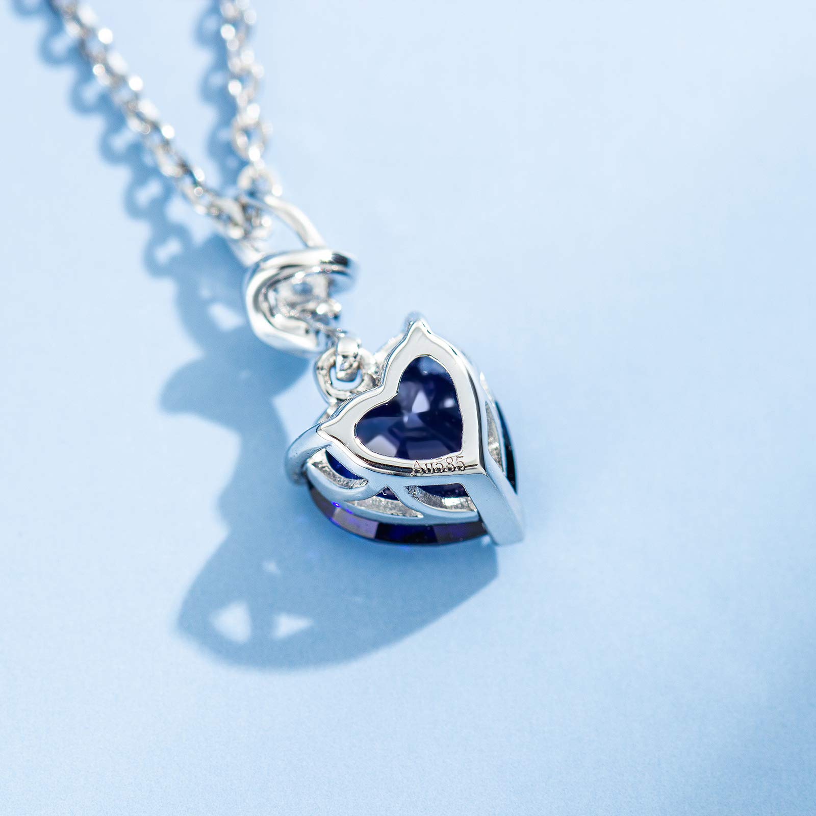 14K Solid White Gold Diamond & Birthstone Heart Pendant Necklace with Sterling Silver Chain - Elegant Fine Jewelry for Women, Mom, Wife - Perfect for Anniversary, Birthday, Valentine's Day Gifts & Special Occasions