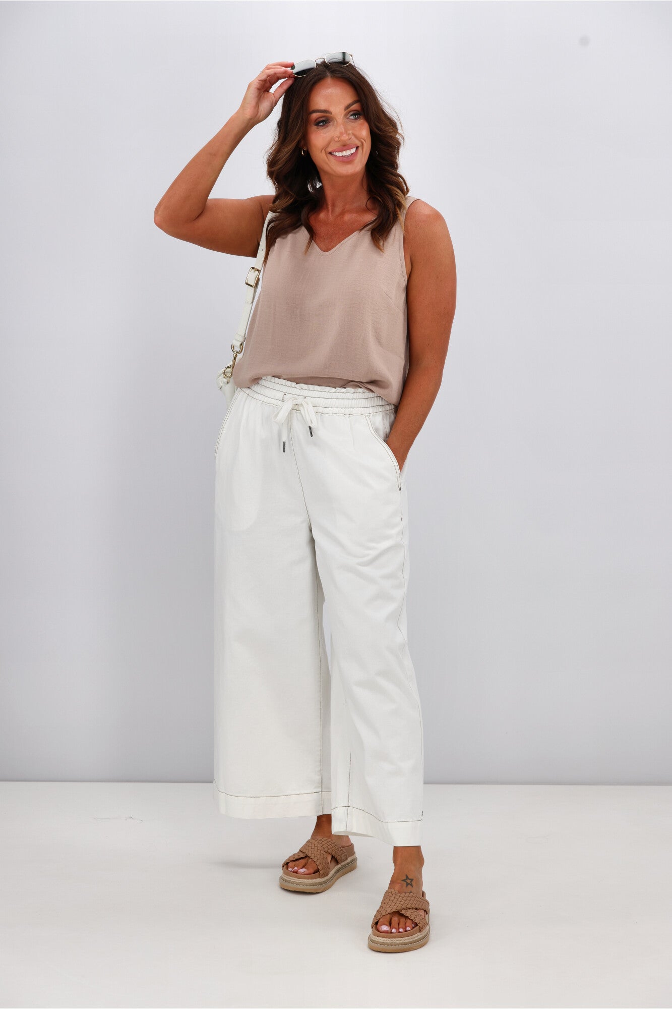 Elm Greta High Waisted Wide Leg Pants for Women - Soft Linen Blend Trousers - Comfortable & Stylish White Pants for Work, Casual Outfits & Summer Wear