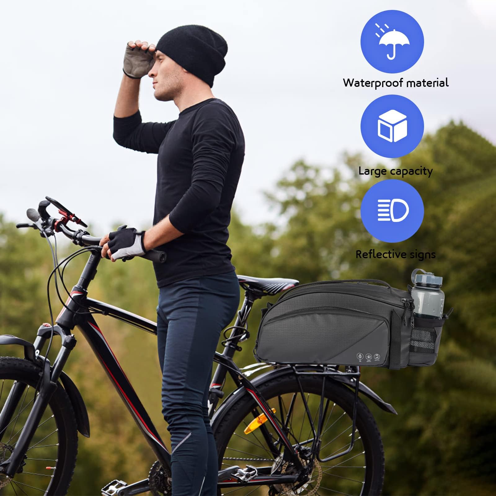 QYCHHJ 12L Waterproof Bike Rack Bag - Reflective Rear Bicycle Saddle Pannier with Shoulder Strap | Commuter Bike Luggage & Storage Accessories for Cycling, Camping & Outdoor Adventures
