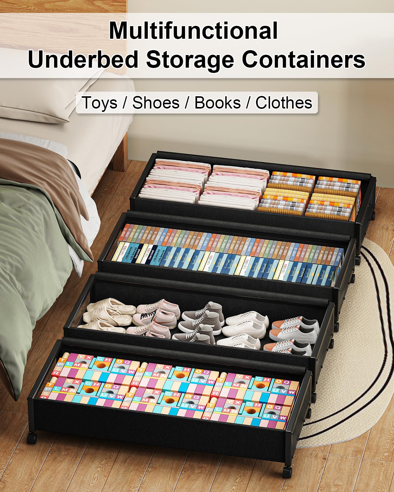 2 Pack Under Bed Storage Containers with Wheels & Lid - 36