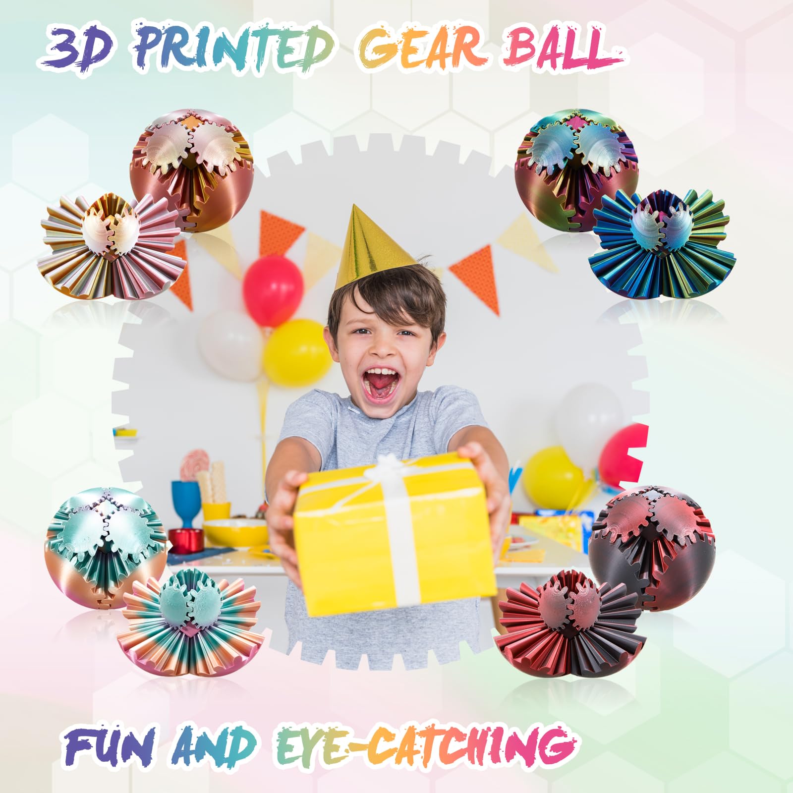 3D Printed Gear Ball - Steampunk Fidget Toy for Adults & Kids, Stress Relief Spin Cube, Easter Basket Stuffers | Perfect for Anxiety Relief, Office Desk Toys & Sensory Play