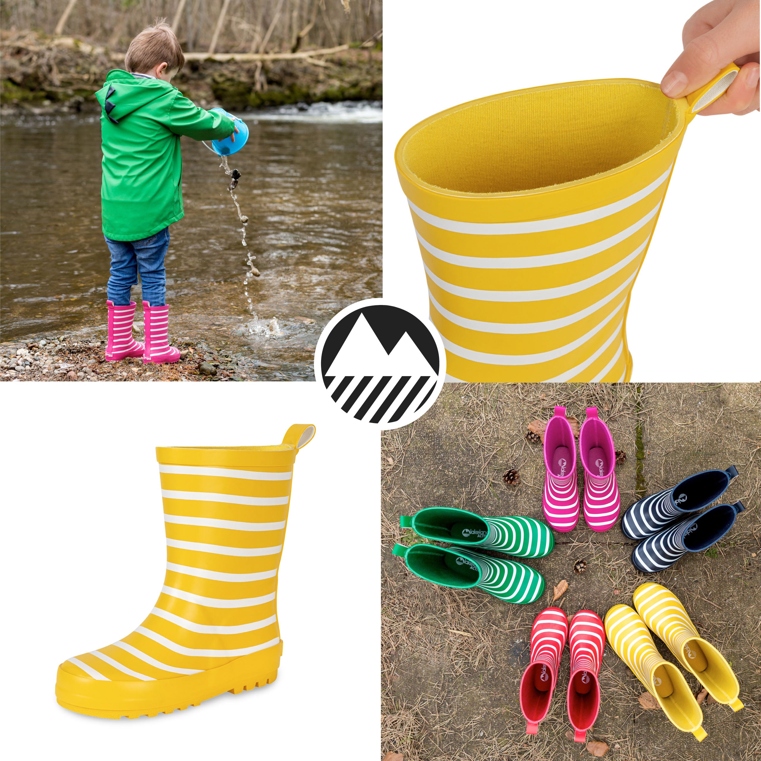 Kids' Waterproof Striped Rain Boots - Durable & Comfortable Wellington Boots for Outdoor Play, Puddle Jumping & Garden Adventures