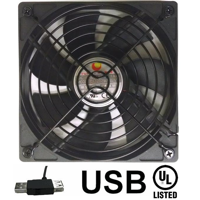 Coolerguys 120mm USB Fan (120x120x25mm) 1500 RPM with Metal Grill - Quiet Cooling for PC, Laptop, Gaming Setup & Home Office