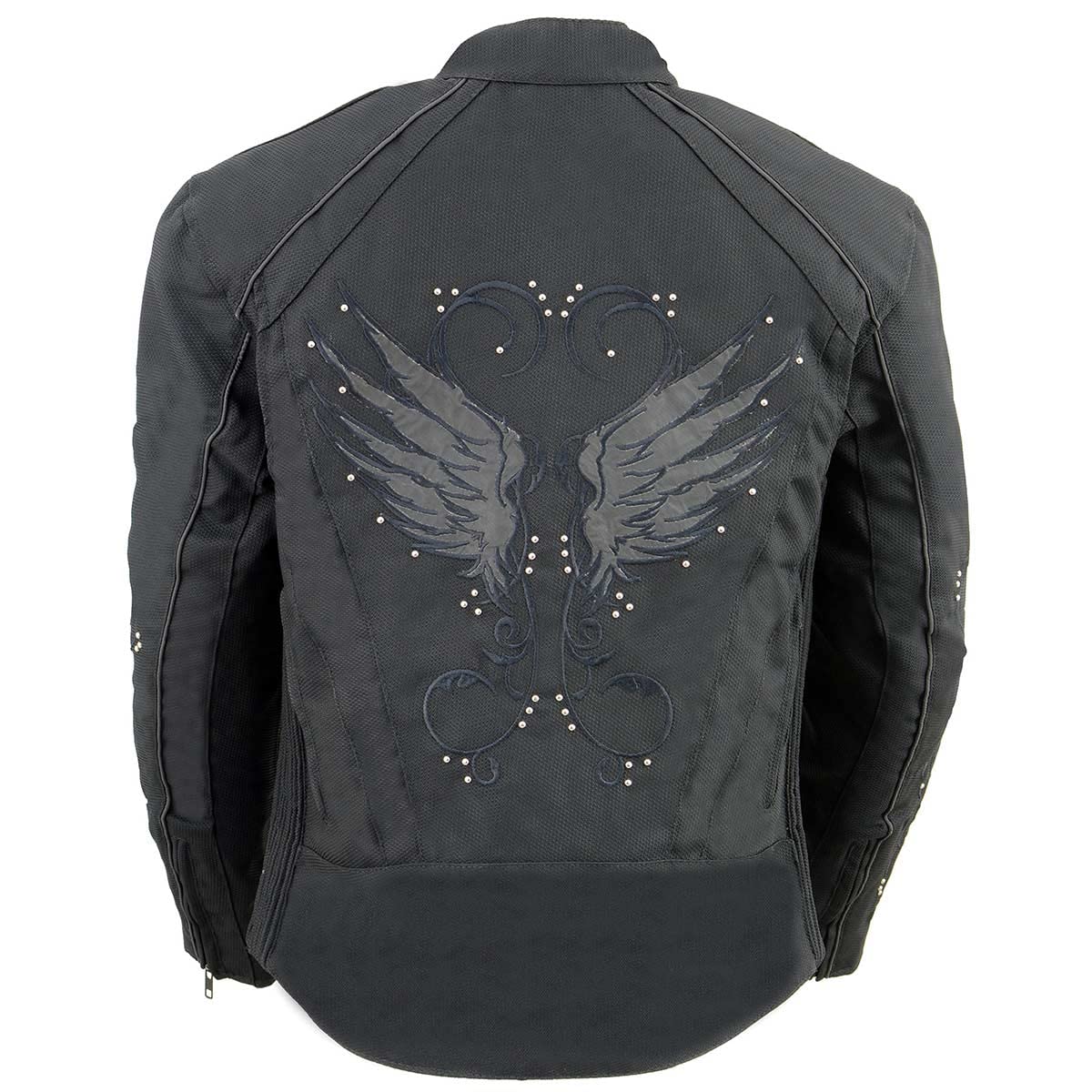 Milwaukee Leather SH1954 Women's Black Textile Motorcycle Jacket with Stud & Wings Detailing - Stylish Biker Jacket for Riding & Outdoor Adventures
