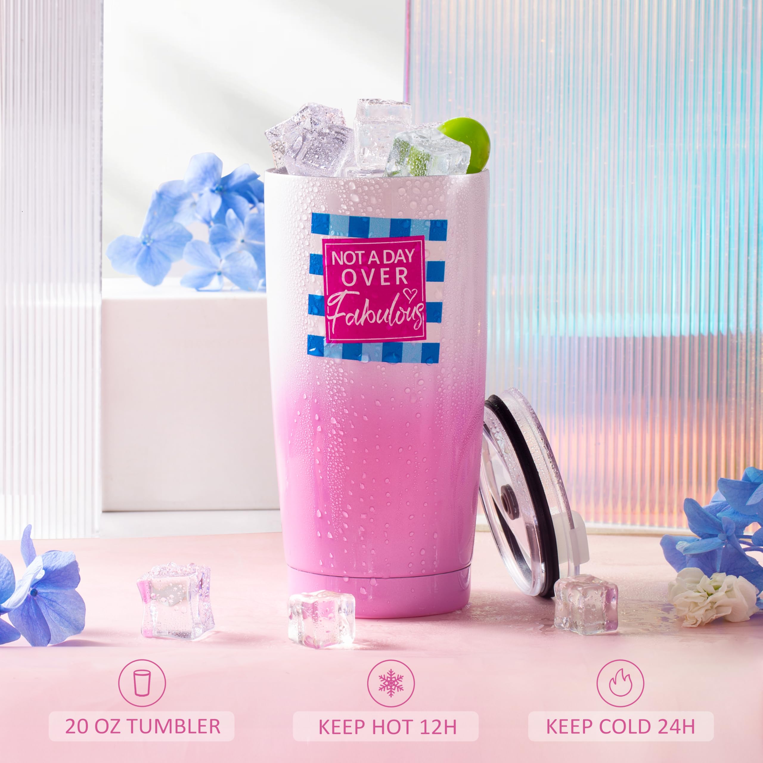 Not A Day Over Fabulous Tumbler Gift Set - Unique Birthday Gifts for Women, Mom, Sister, Daughter, Best Friend & Coworker | Perfect for Office, Home & Travel Use