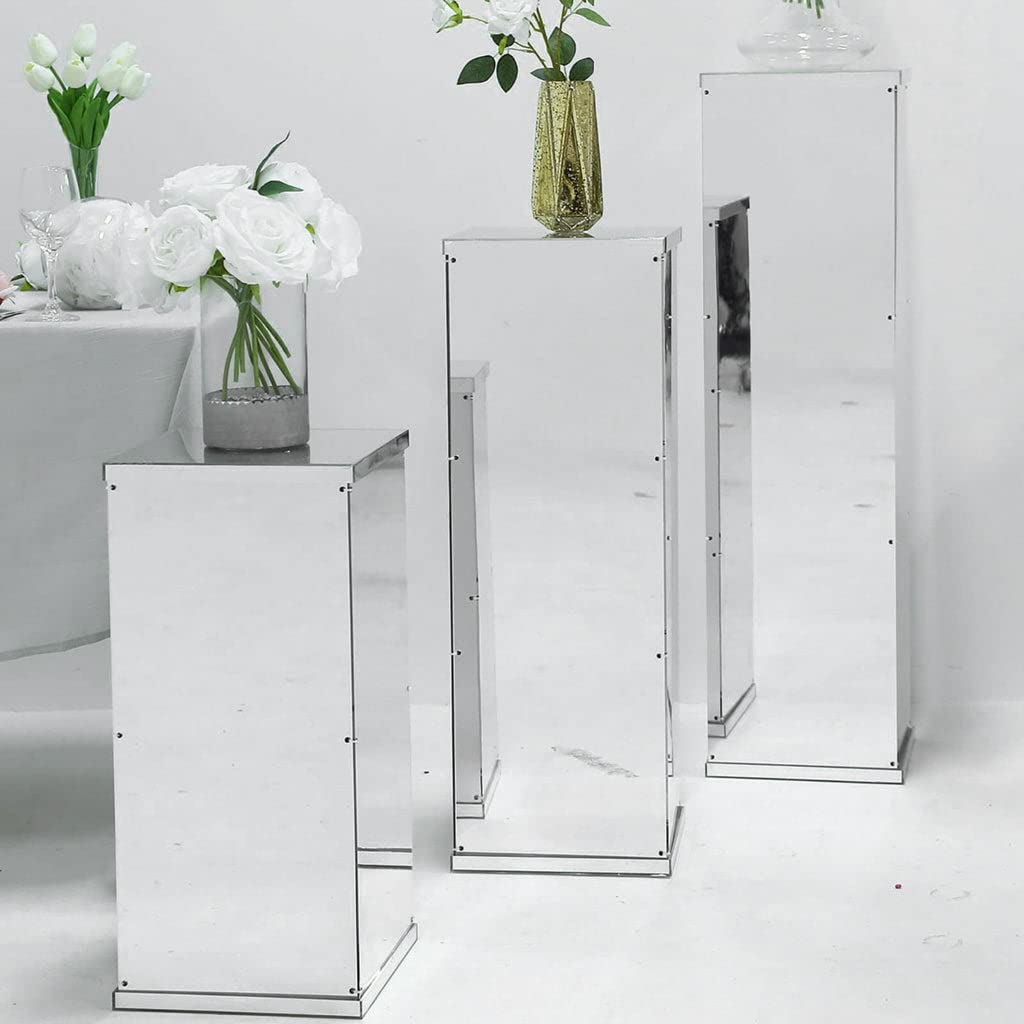 Efavormart 5-Piece Silver Mirror Finish Wedding Decor Set - Clear Display Box for Centerpieces with Interchangeable Lid & Base - Perfect for Bridal Showers, Receptions & Special Events