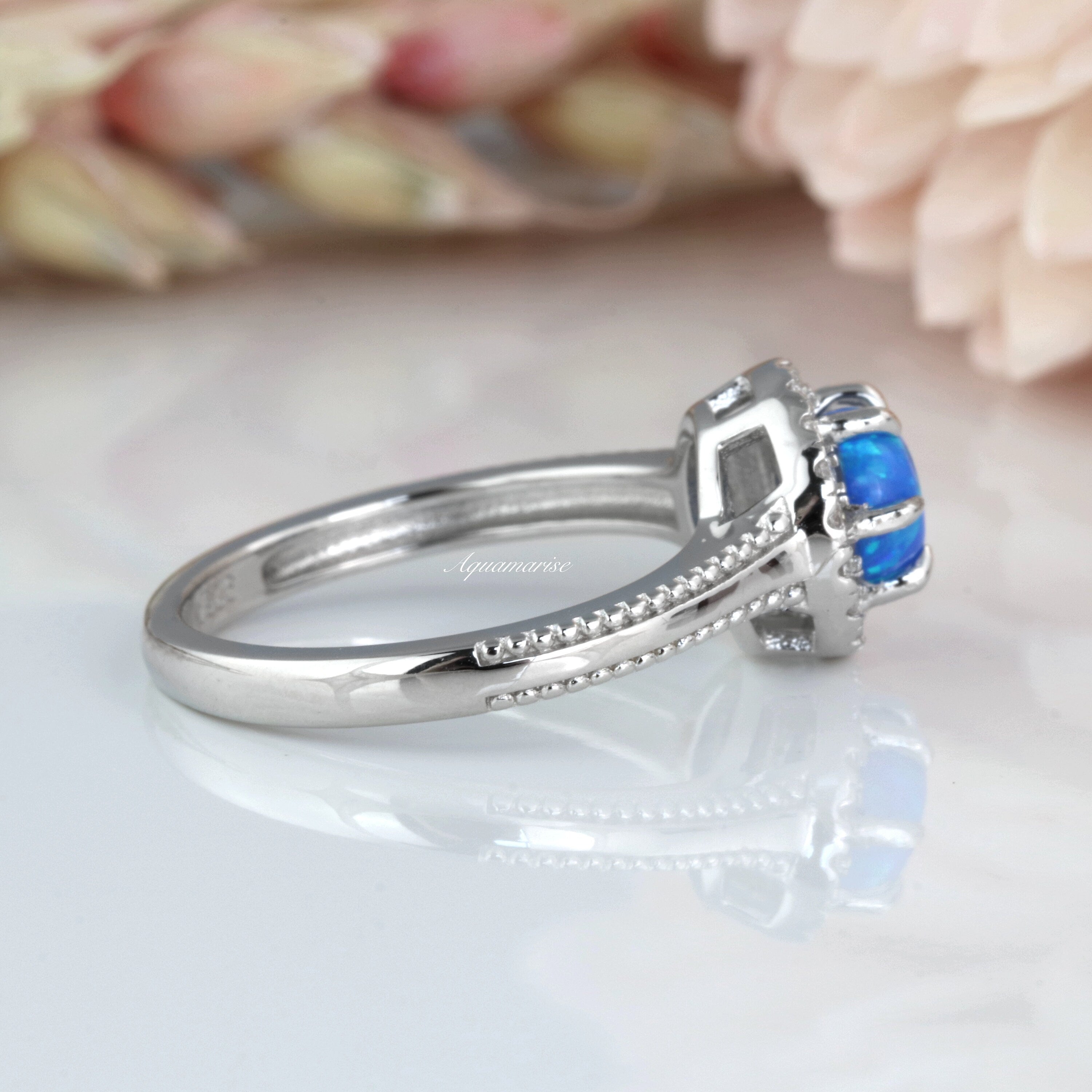 Ella Blue Fire Opal Ring - Sterling Silver Women's Jewelry for Engagement, Wedding & Everyday Wear | Handmade Gemstone Ring Gift for Her