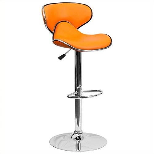 BOWERY HILL Adjustable PU Leather Bar Stool with Mid Back Support - Orange Counter Height Stool for Kitchen Island, Breakfast Bar & Home Decor