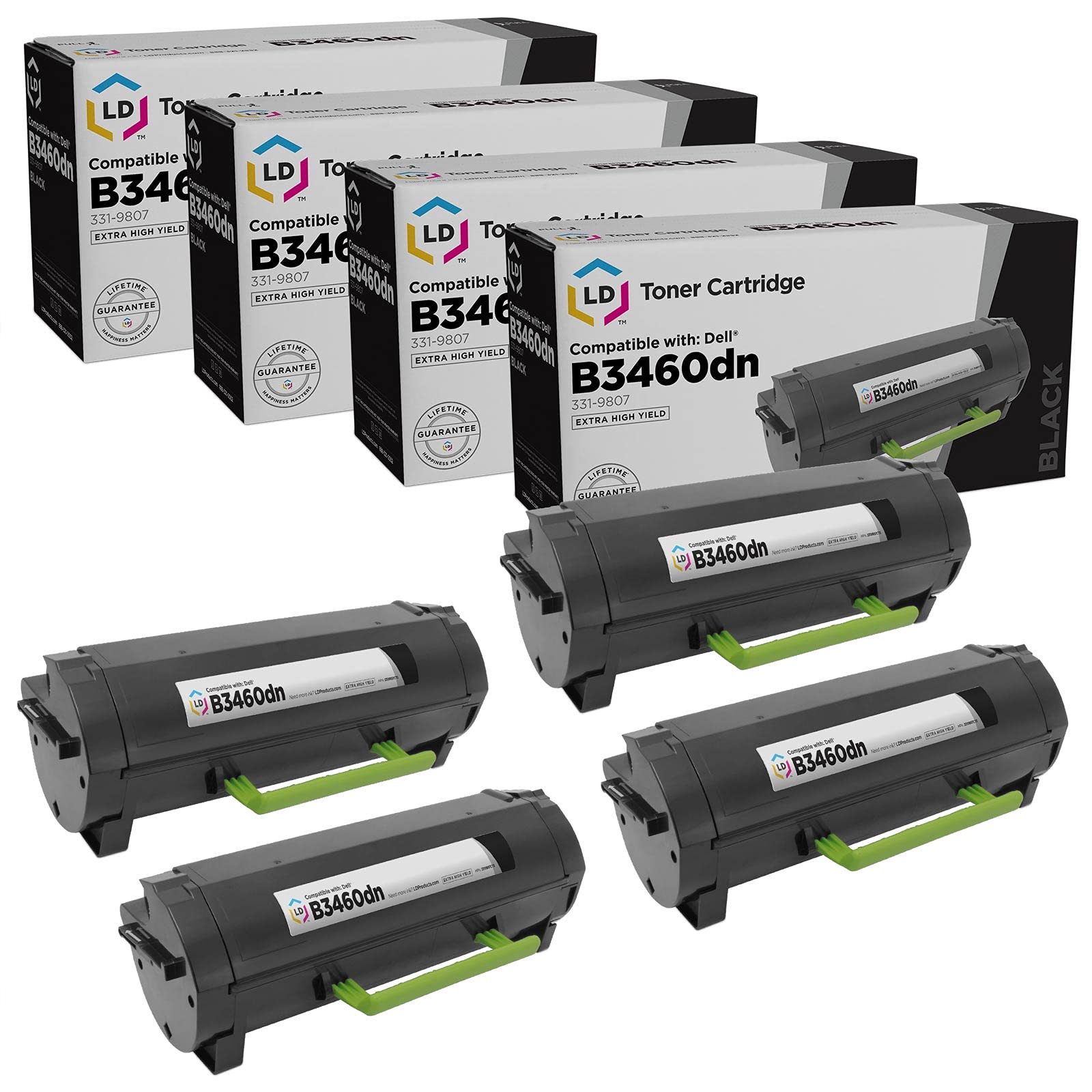 LD Products Compatible Toner Cartridge Replacements for Dell 331-9807 9GG2G - Extra High Yield Black (4-Pack) | Works with Dell Laser Printer B3460dn | Ideal for Office Printing & High Volume Documents