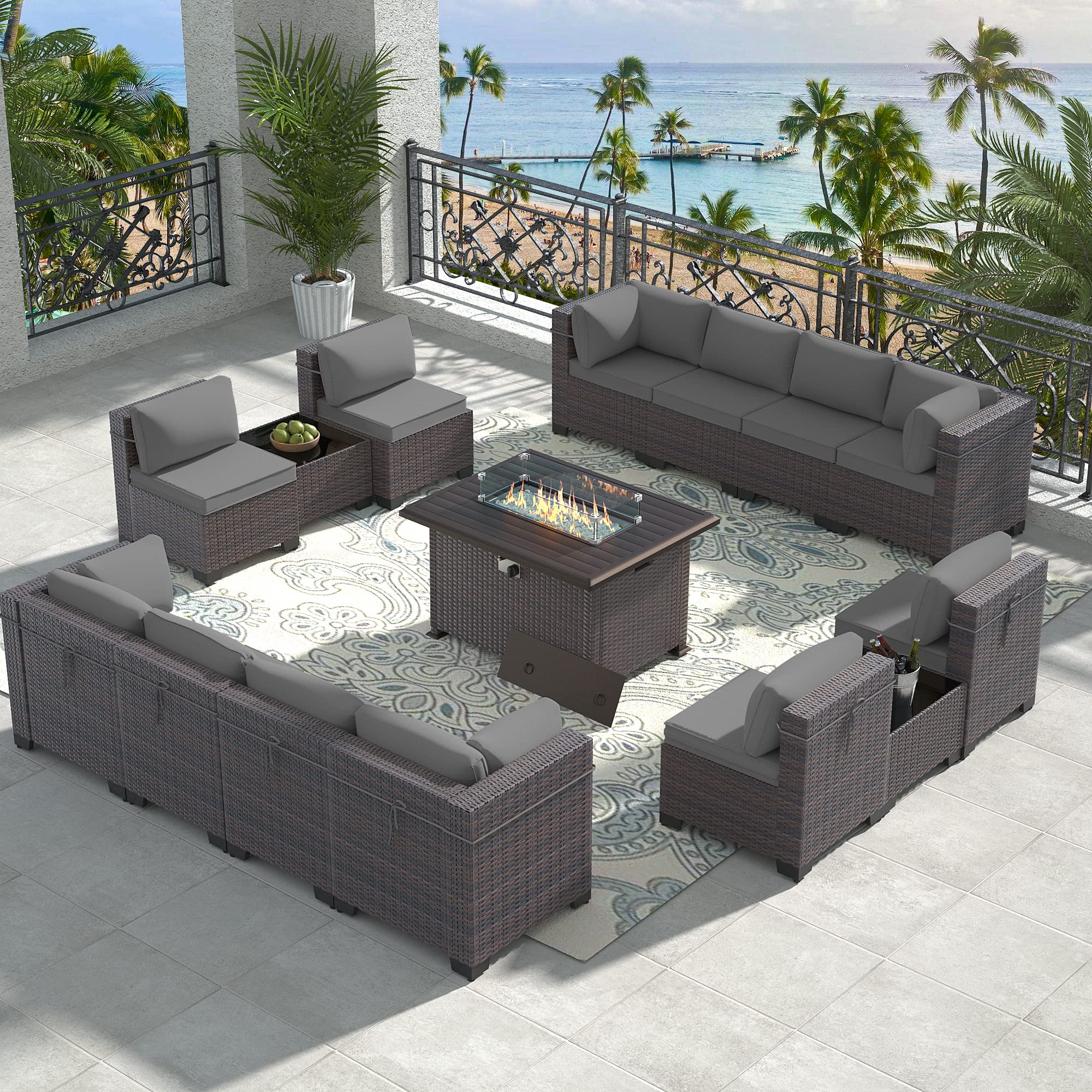 15-Piece Outdoor Patio Furniture Set with Propane Fire Pit Table - ETL Approved 43