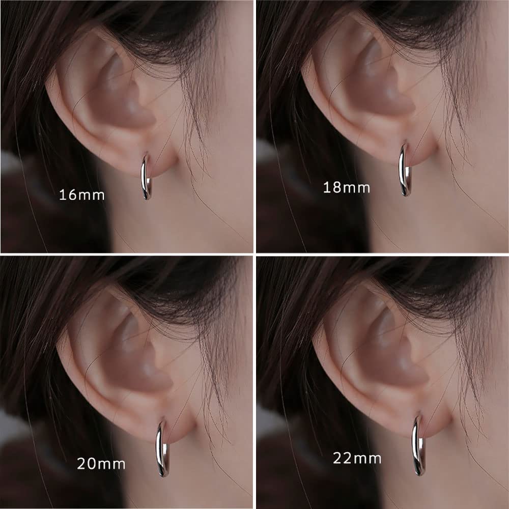 Michooyel S925 Sterling Silver Hoop Earrings - Minimalist Huggie Earrings for Men & Women, 16/18/20mm - Perfect for Everyday Wear, Gifts & Special Occasions