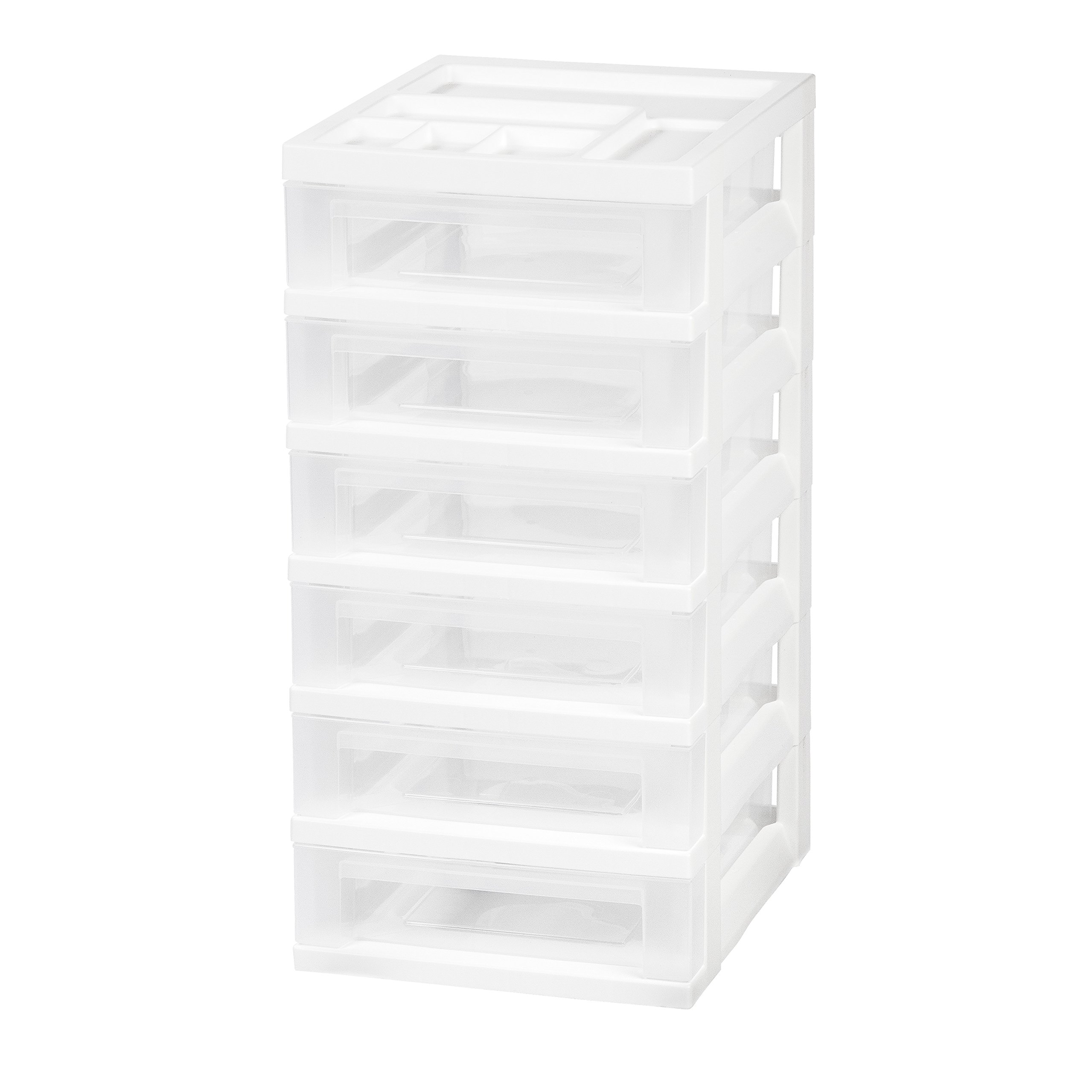 IRIS USA 585636 White 6-Drawer Rolling Storage Cart with Organizer Top - Perfect for Home Office, Craft Room & Classroom Organization