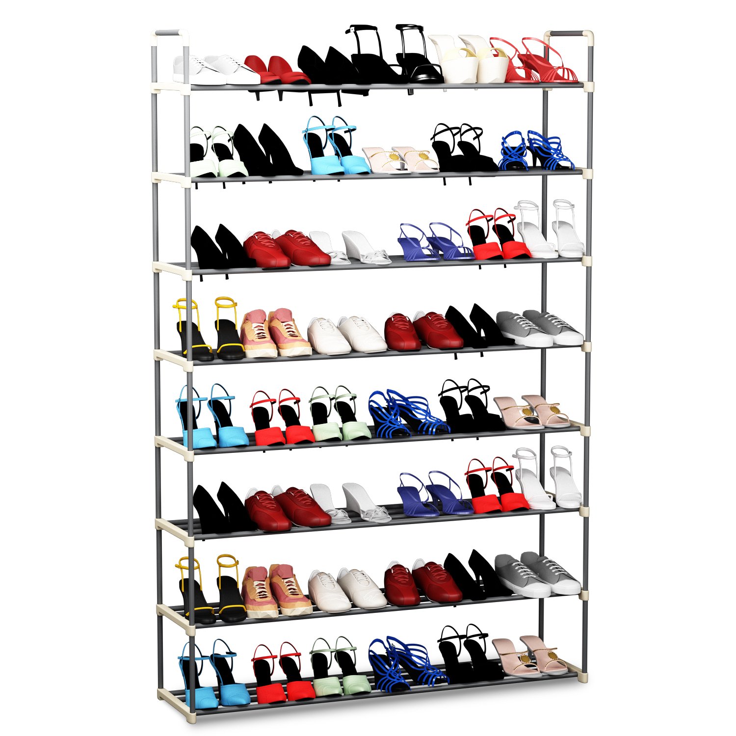 8-Tier Shoe Rack Organizer for Closet, Bathroom & Entryway - Holds 40 Pairs of Shoes, Sneakers, Heels & Boots - Space Saving Storage Solution by Home-Complete (Gray) - Perfect for Small Spaces & Home Organization