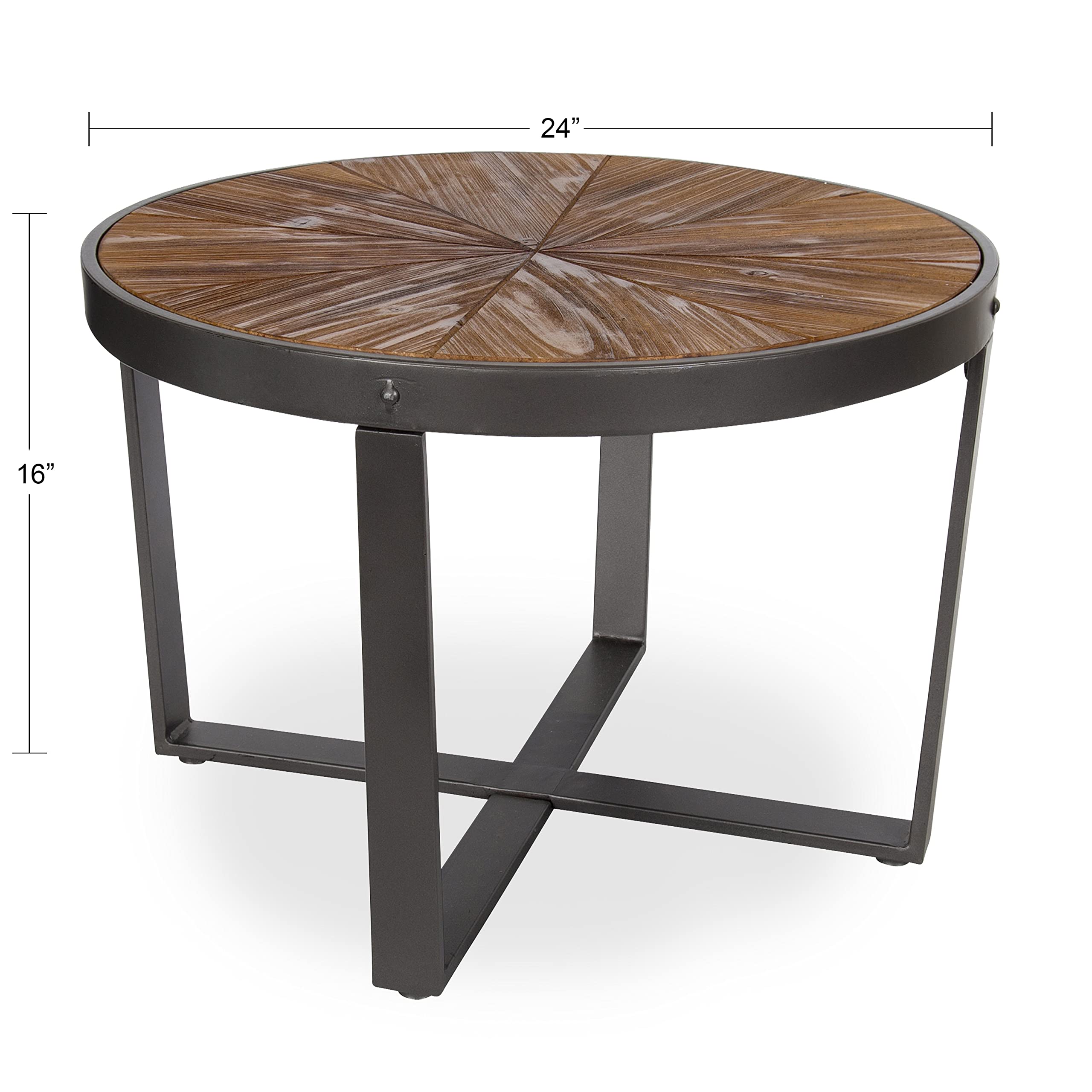 Kate and Laurel Farmhouse Gerhardt Round Wood and Metal Coffee Table - 24