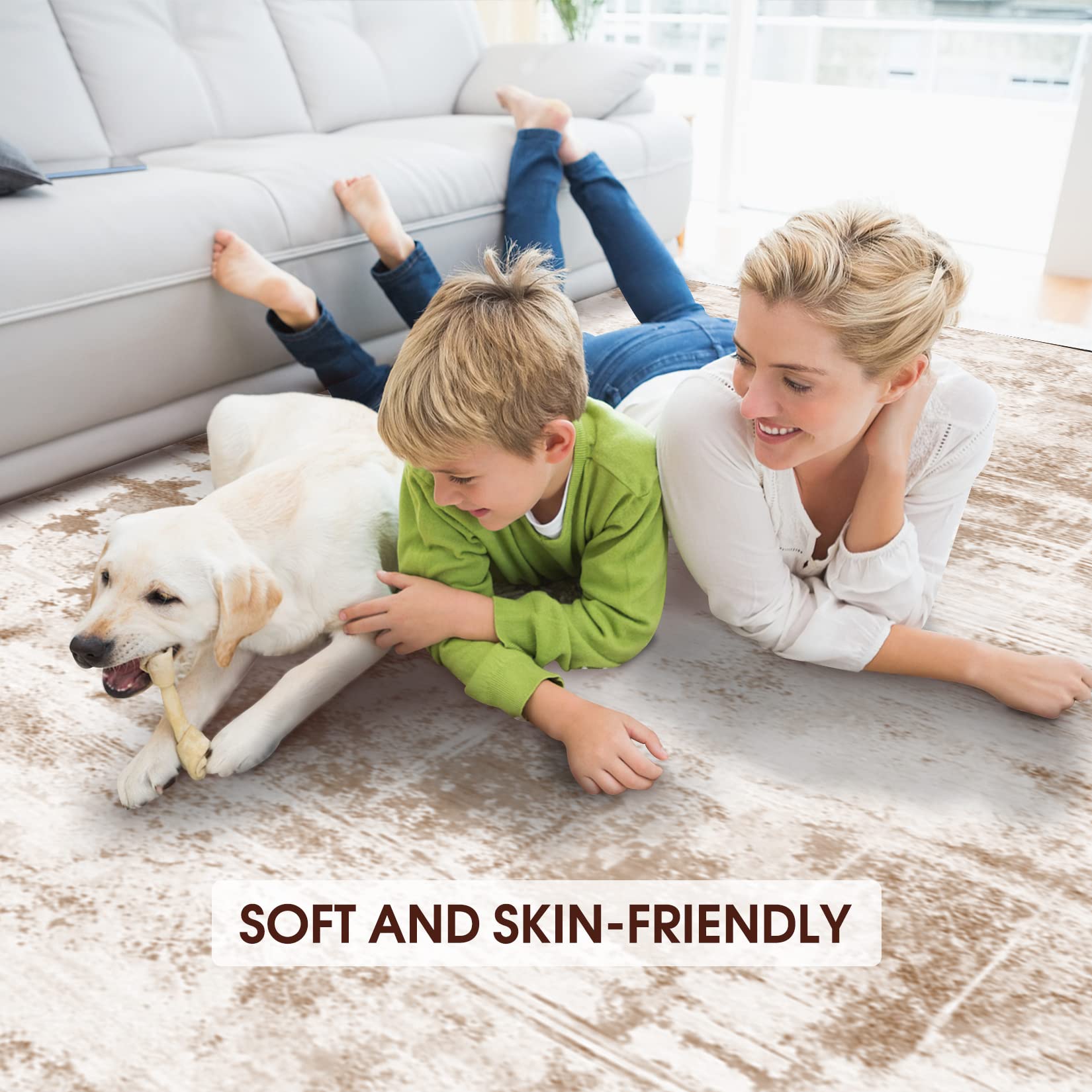 8x10 Fluffy Area Rug - Soft Abstract Plush Carpet for Living Room, Bedroom, Kitchen & Nursery - Washable Indoor Accent Rug for Home & Office Decor (Beige) - Perfect for Cozy Spaces & High-Traffic Areas