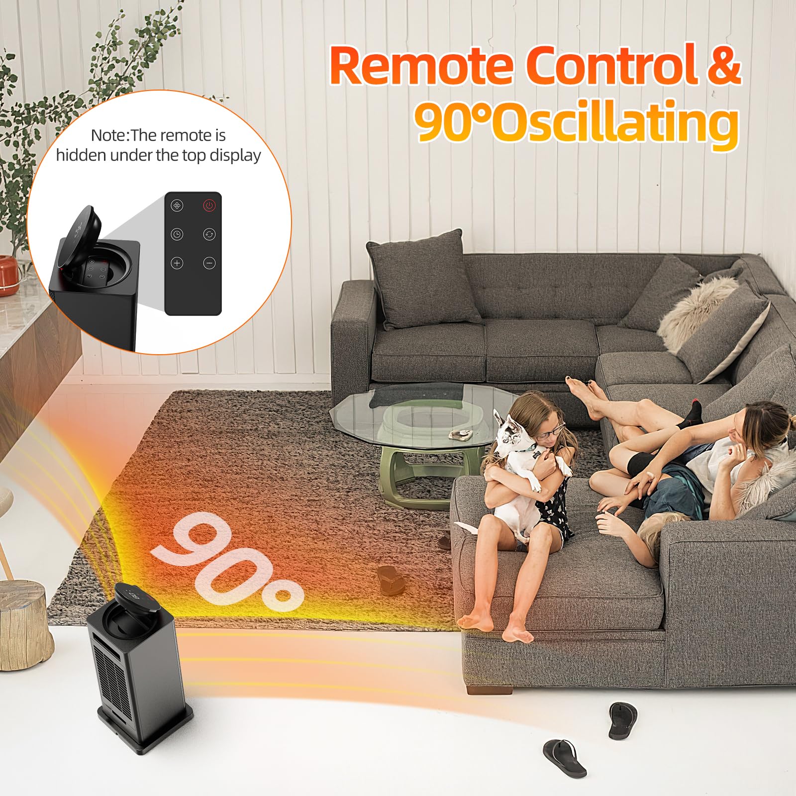 TABYIK 1500W Portable Space Heater with ECO Thermostat & Remote Control - 4 Heating Modes, 24H Timer & 6 Safety Protections - Oscillating Electric Heater for Small Rooms, Offices & Indoor Use - Perfect for Winter Home, Bedroom & Workspace Heating