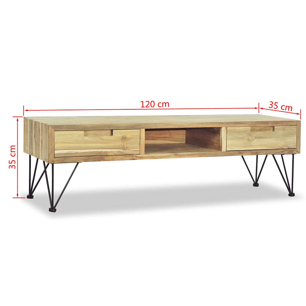 Rustic Solid Teak Wood TV Stand with 2 Drawers & Storage Compartment - 47.2