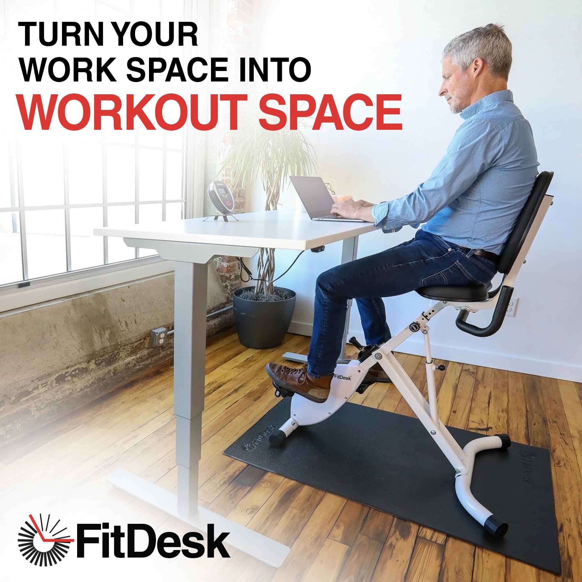 FitDesk Standing Desk Bike - Adjustable Height Exercise Bike with 8 Resistance Levels, Digital Performance Meter, Foldable Design (Supports 242 lbs) - White | Home Office Workstation & Indoor Cycling Machine for Fitness, Productivity & Active Sitting