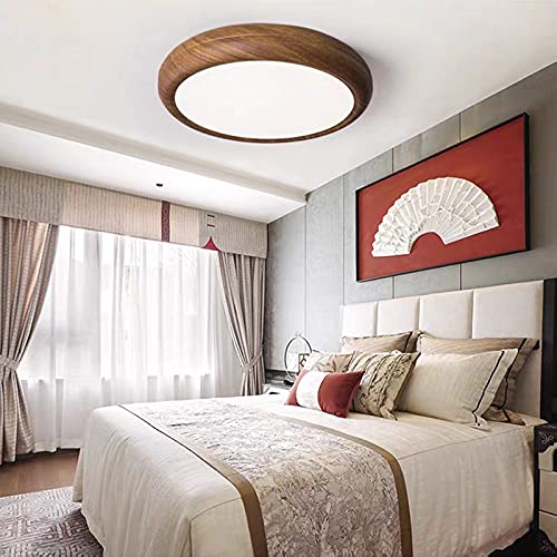 Nordic Style Dark Wood Grain Round Flush Mount LED Ceiling Light - 12
