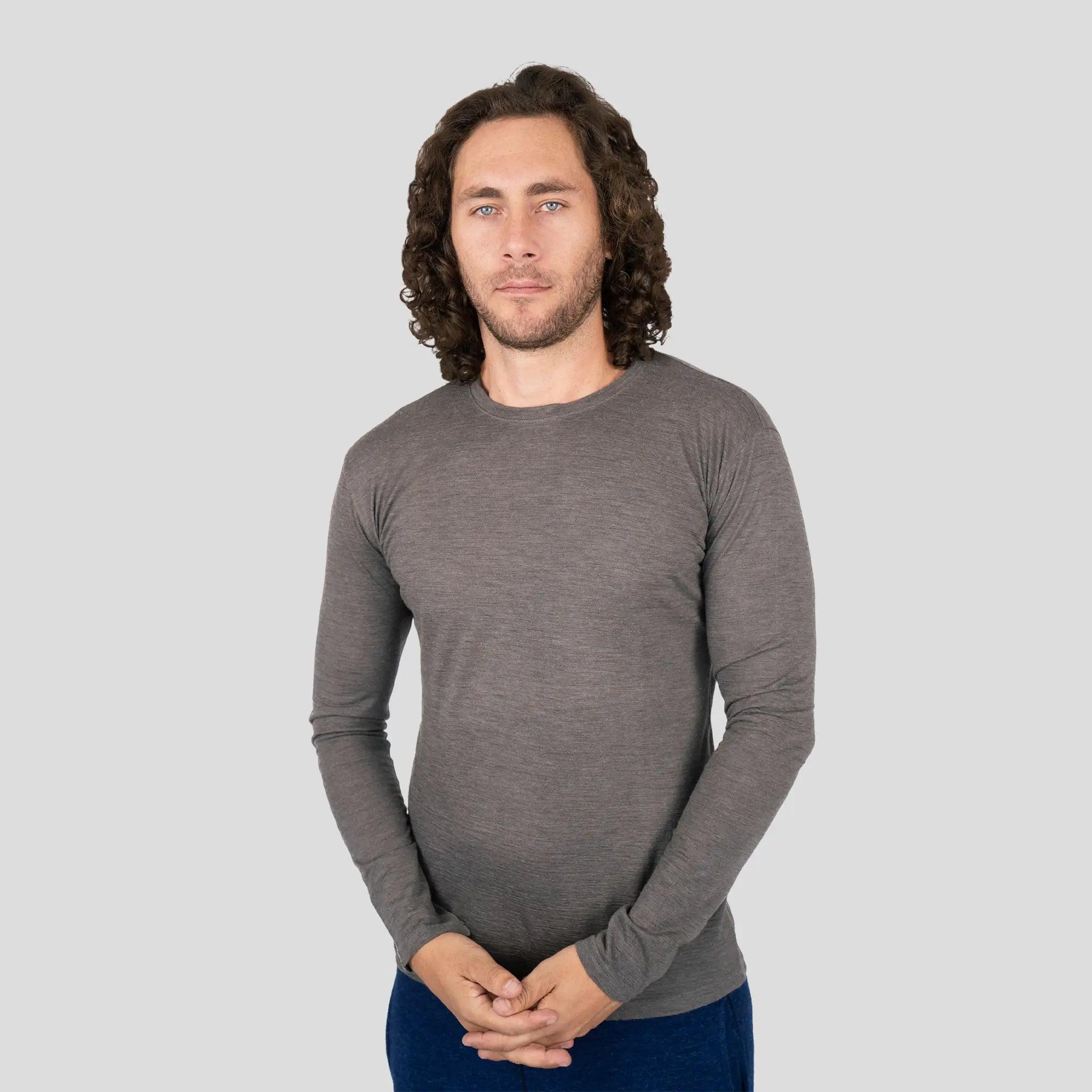 Premium Men's Alpaca Wool Long Sleeve T-Shirt - 160 Ultralight Thermal Base Layer for Hiking, Camping & Winter Outdoor Activities