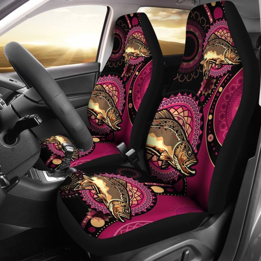Brown Trout Fishing Car Seat Covers - Waterproof Ethnic Pattern Auto Accessories for Trucks & SUVs | Perfect for Outdoor Enthusiasts & Anglers